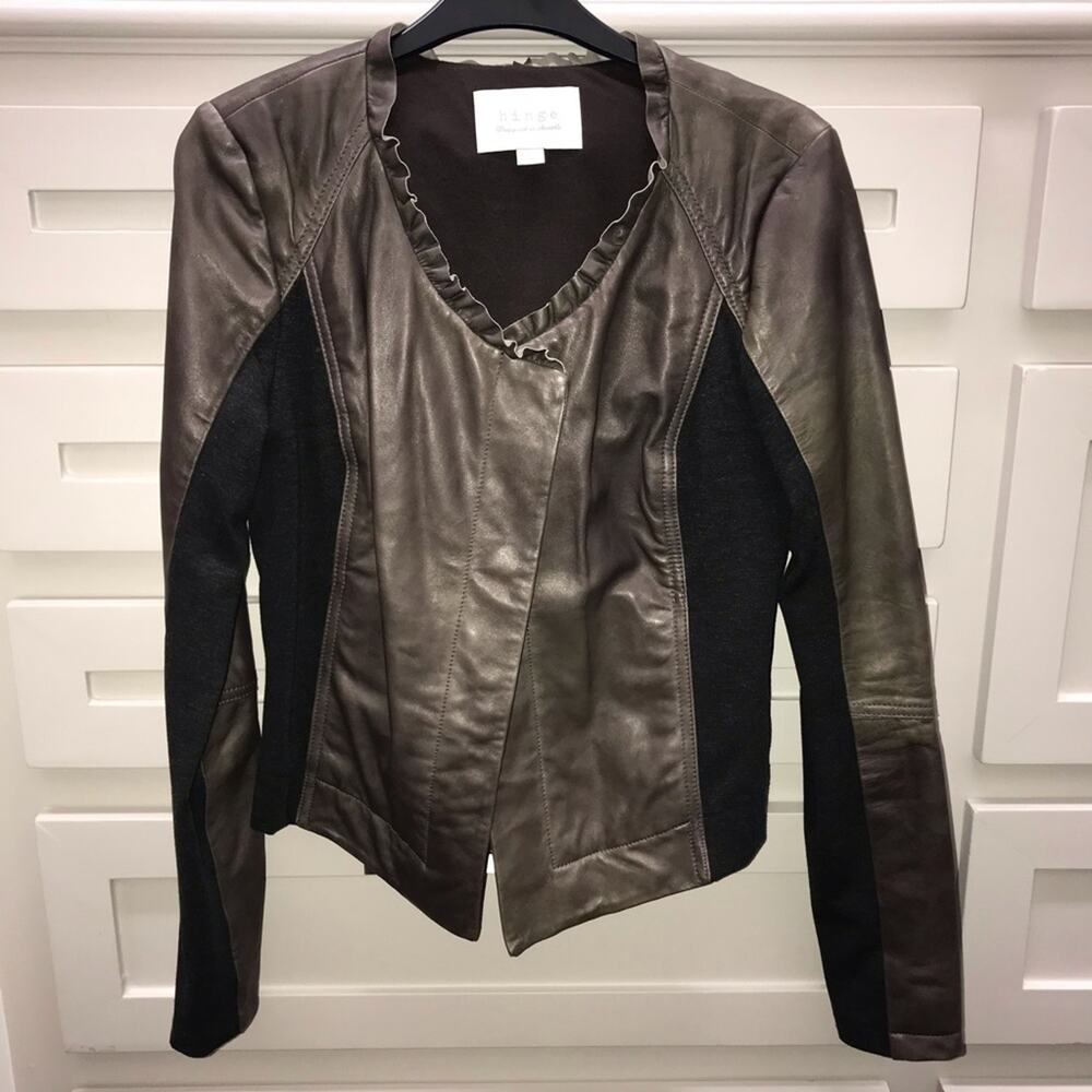 HINGE Ruffle Neck Leather Jacket Small - Picture 4 of 8